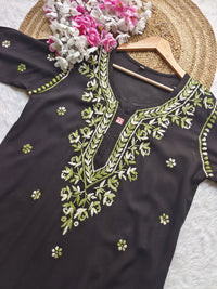 Dual thread black chikankari kurti with front and back work* - Chikankari official
