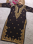 Dual thread black chikankari kurti with front and back work* - Chikankari official
