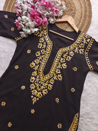 Dual thread black chikankari kurti with front and back work* - Chikankari official