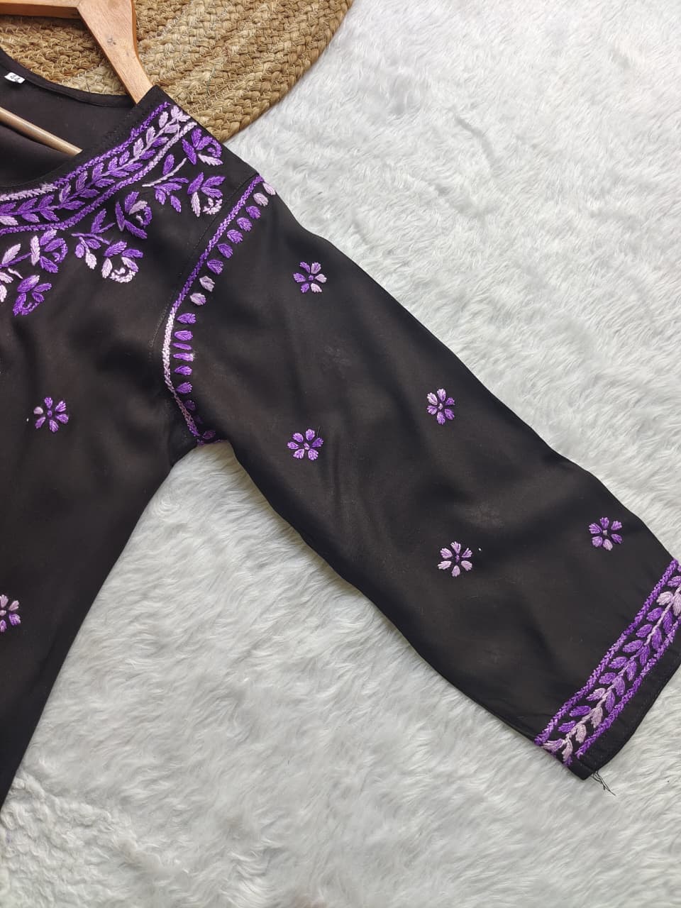 Dual thread black chikankari kurti with front and back work* - Chikankari official