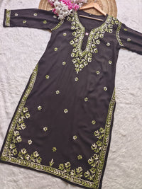 Dual thread black chikankari kurti with front and back work* - Chikankari official