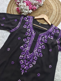 Dual thread black chikankari kurti with front and back work* - Chikankari official