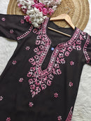 Dual thread black chikankari kurti with front and back work* - Chikankari official