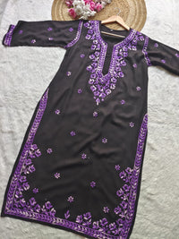 Dual thread black chikankari kurti with front and back work* - Chikankari official