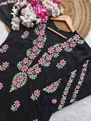 Dual thread Black Long Kurta - Chikankari official