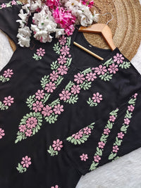 Dual thread Black Long Kurta - Chikankari official