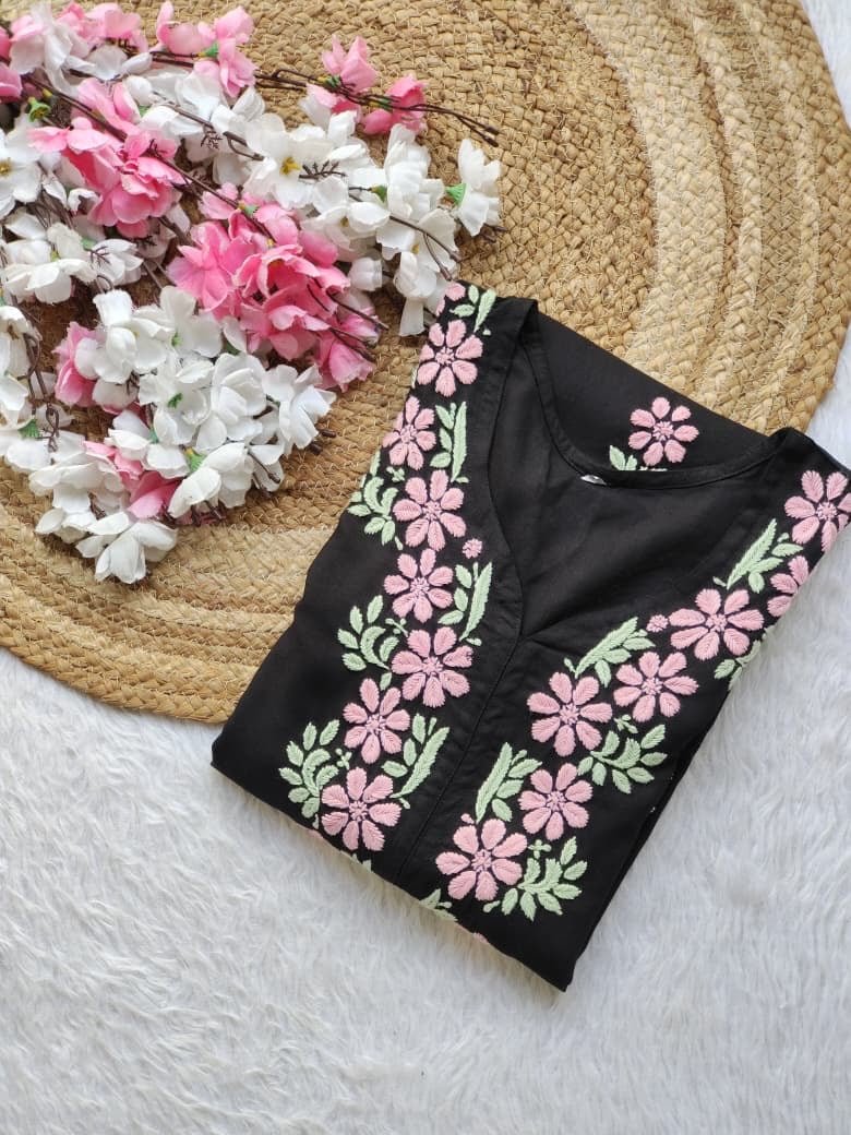 Dual thread Black Long Kurta - Chikankari official