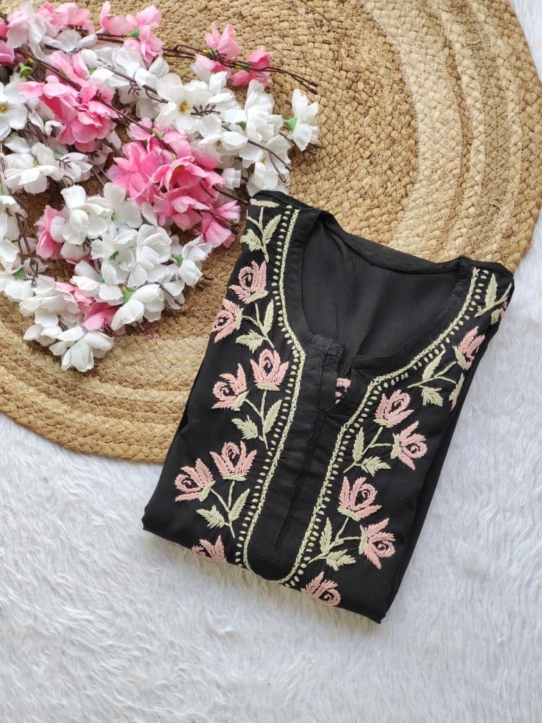 Dual thread Black Long Kurta - Chikankari official