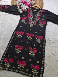 Dual thread Black Long Kurta - Chikankari official