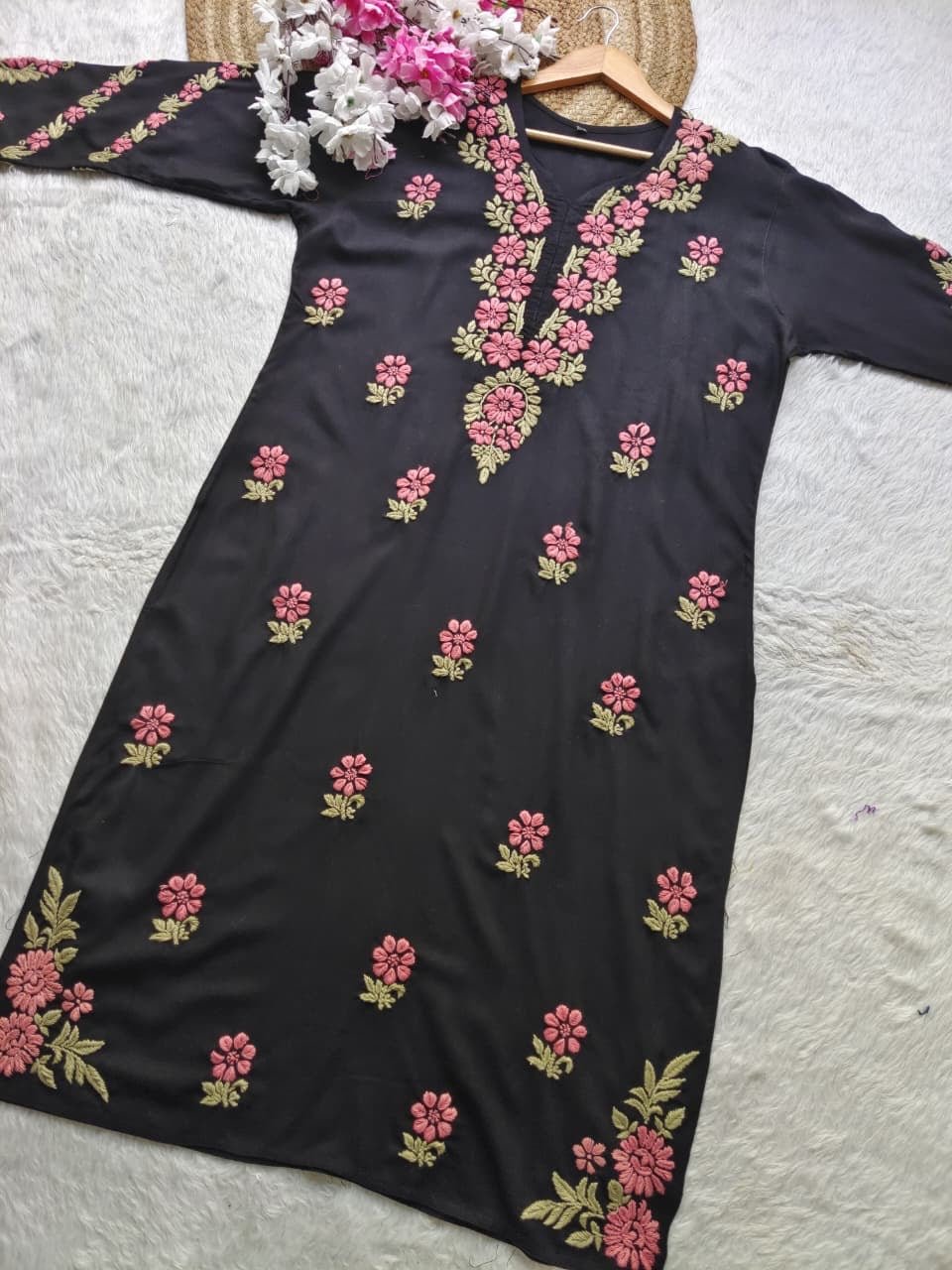Dual thread Black Long Kurta