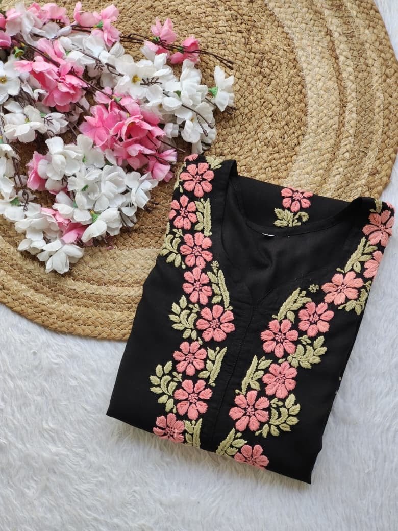 Dual thread Black Long Kurta - Chikankari official