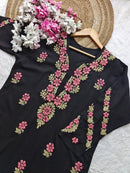 Dual thread Black Long Kurta - Chikankari official
