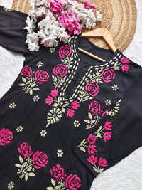 Dual thread Black Long Kurta - Chikankari official