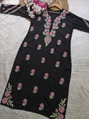 Dual thread Black Long Kurta - Chikankari official