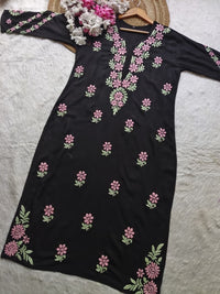 Dual thread Black Long Kurta - Chikankari official