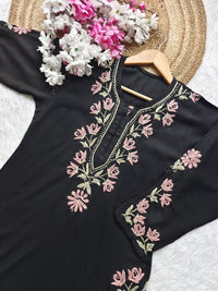 Dual thread Black Long Kurta - Chikankari official
