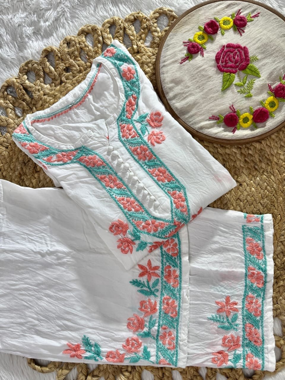 Dual Thread Rayon kurta with Plazzo - Chikankari official