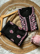Dual thread soft Rayon chikankari work set - Chikankari official
