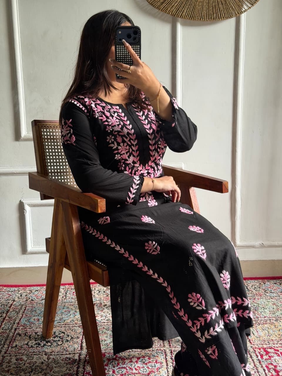 Dual thread soft Rayon chikankari work set