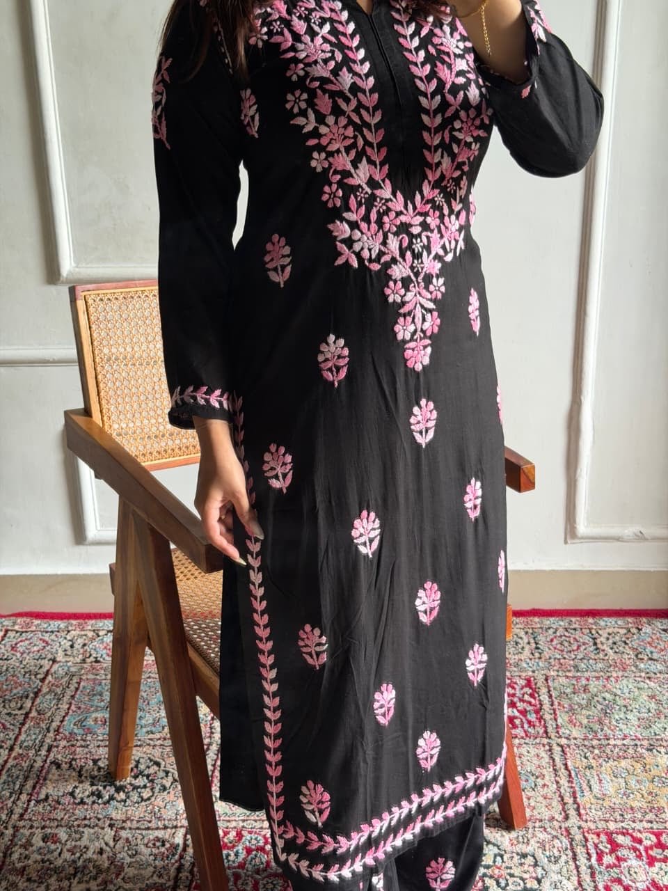Dual thread soft Rayon chikankari work set - Chikankari official