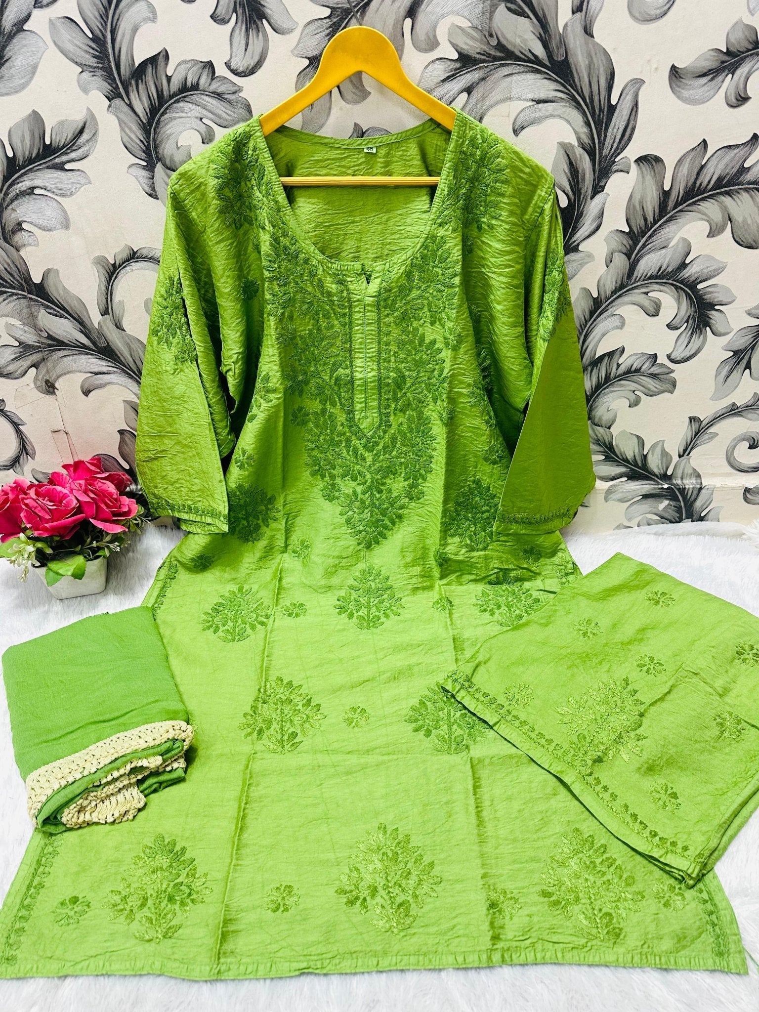 Dyeable Pure Soft chanderi 3pc Set - Chikankari official