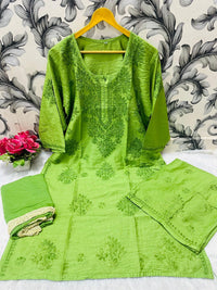 Dyeable Pure Soft chanderi 3pc Set - Chikankari official