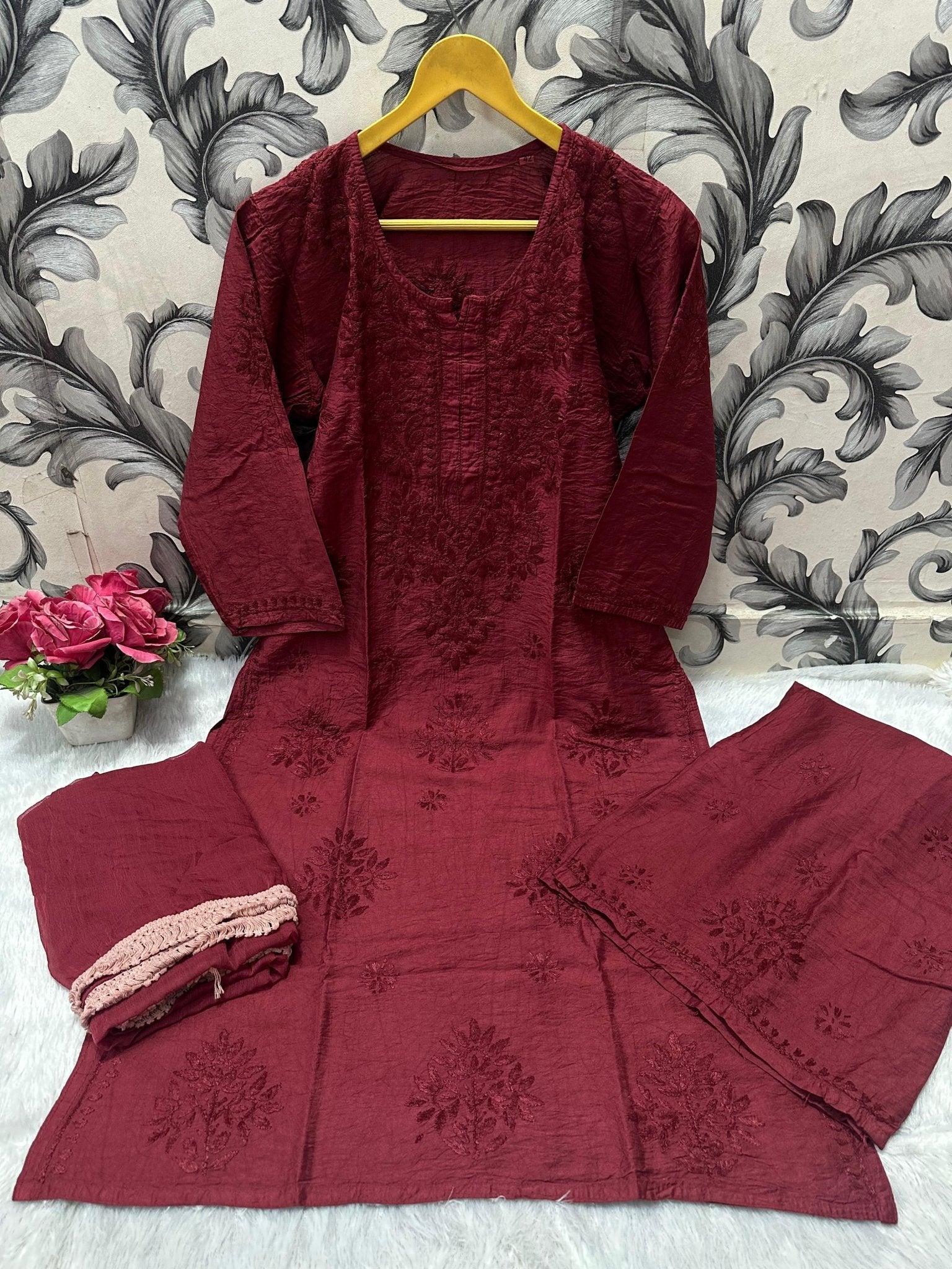 Dyeable Pure Soft chanderi 3pc Set - Chikankari official