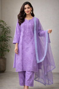 Dyeable Pure Soft chanderi 3pc Set - Chikankari official