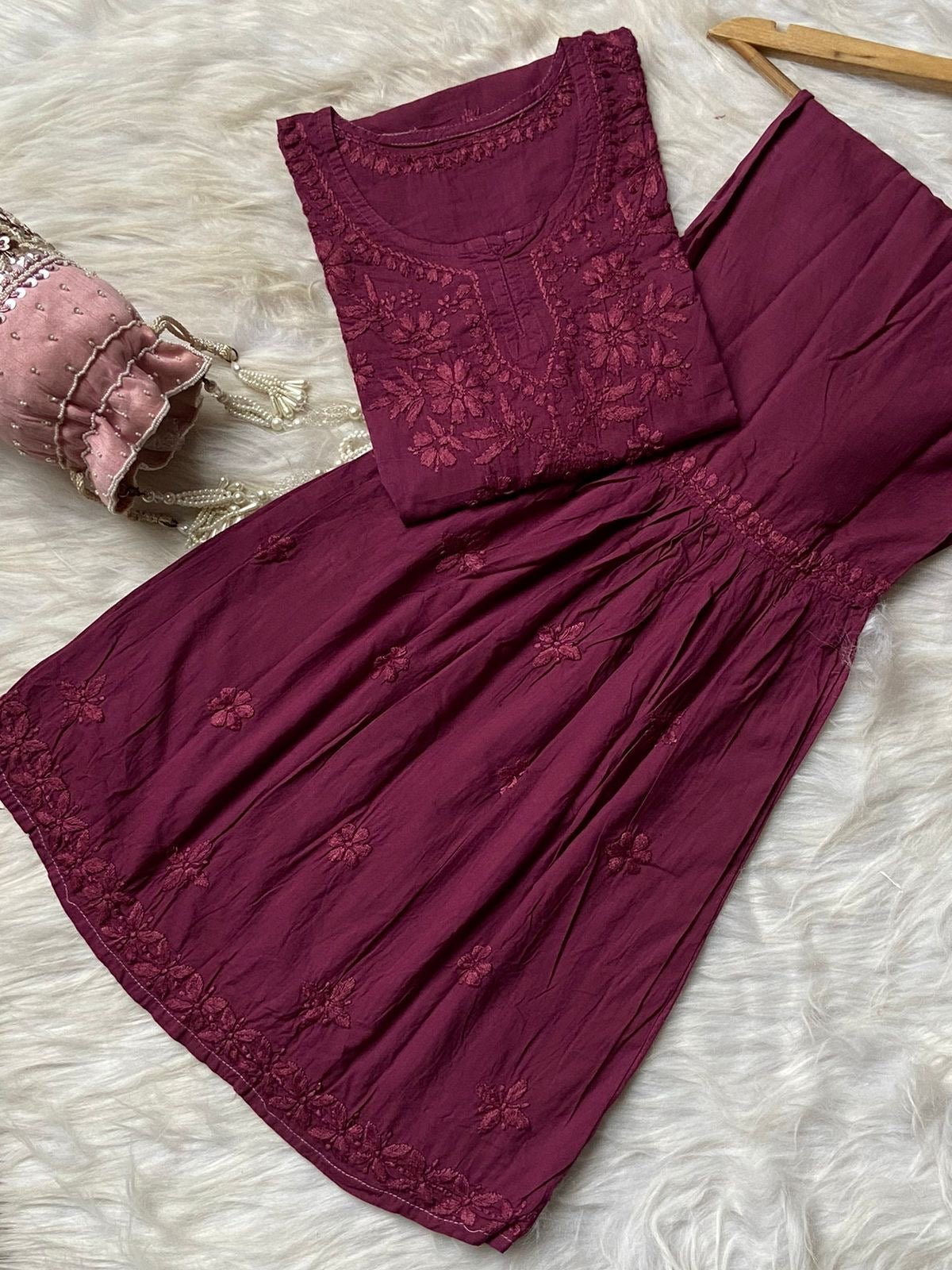 Dyed Cotton Short Gharara Top - Chikankari official