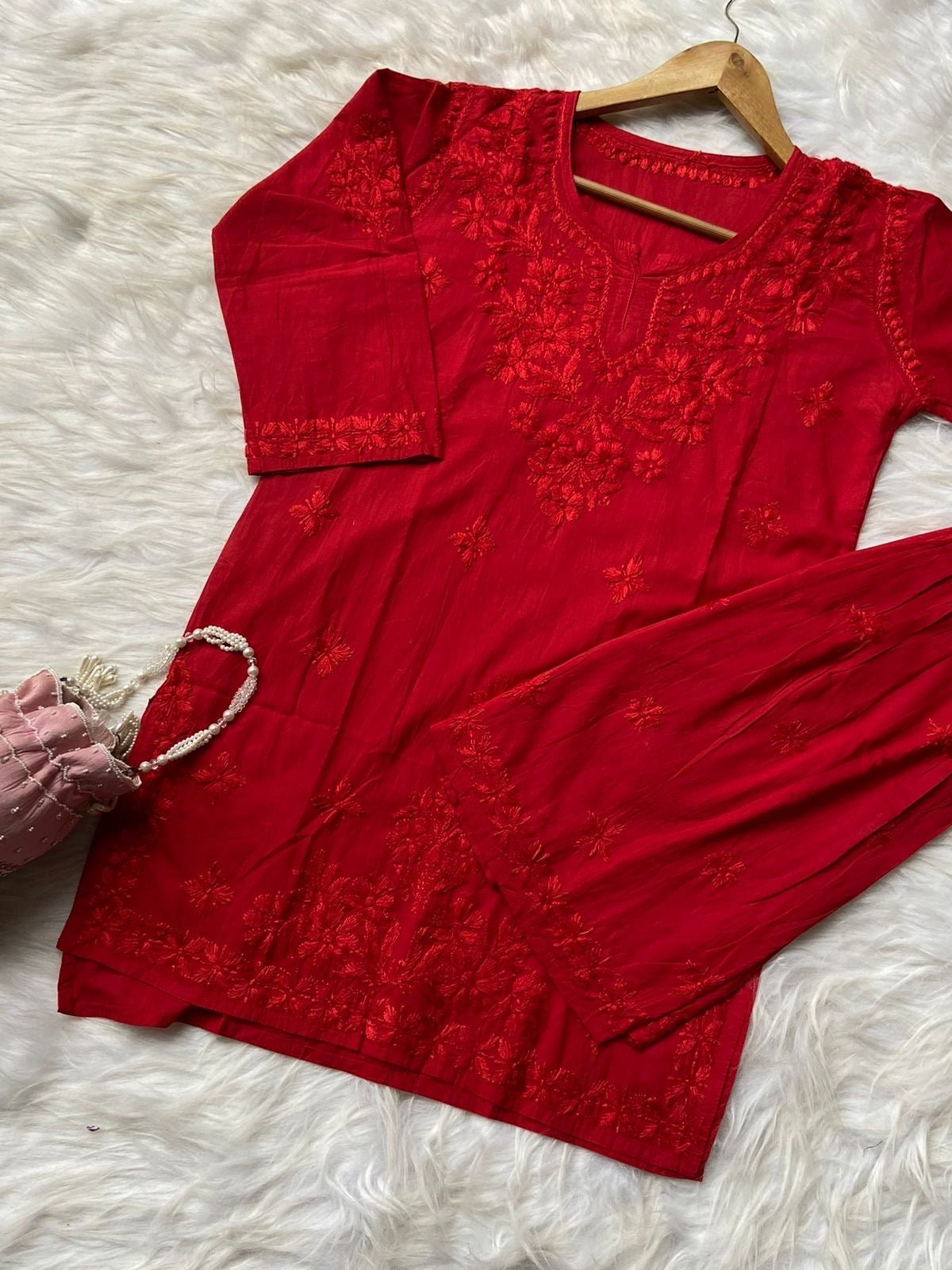 Dyed Cotton Short Gharara Top - Chikankari official