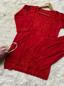 Dyed Cotton Short Gharara Top - Chikankari official