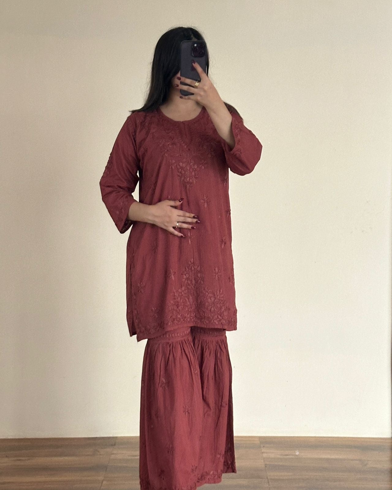 Dyed Cotton Short Gharara Top - Chikankari official