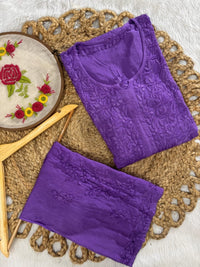 Dyed Modal kurti & plazzo Heavy 3d worked - Chikankari official