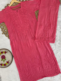Dyed Modal kurti & plazzo Heavy 3d worked - Chikankari official