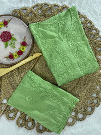 Dyed Modal kurti & plazzo Heavy 3d worked - Chikankari official