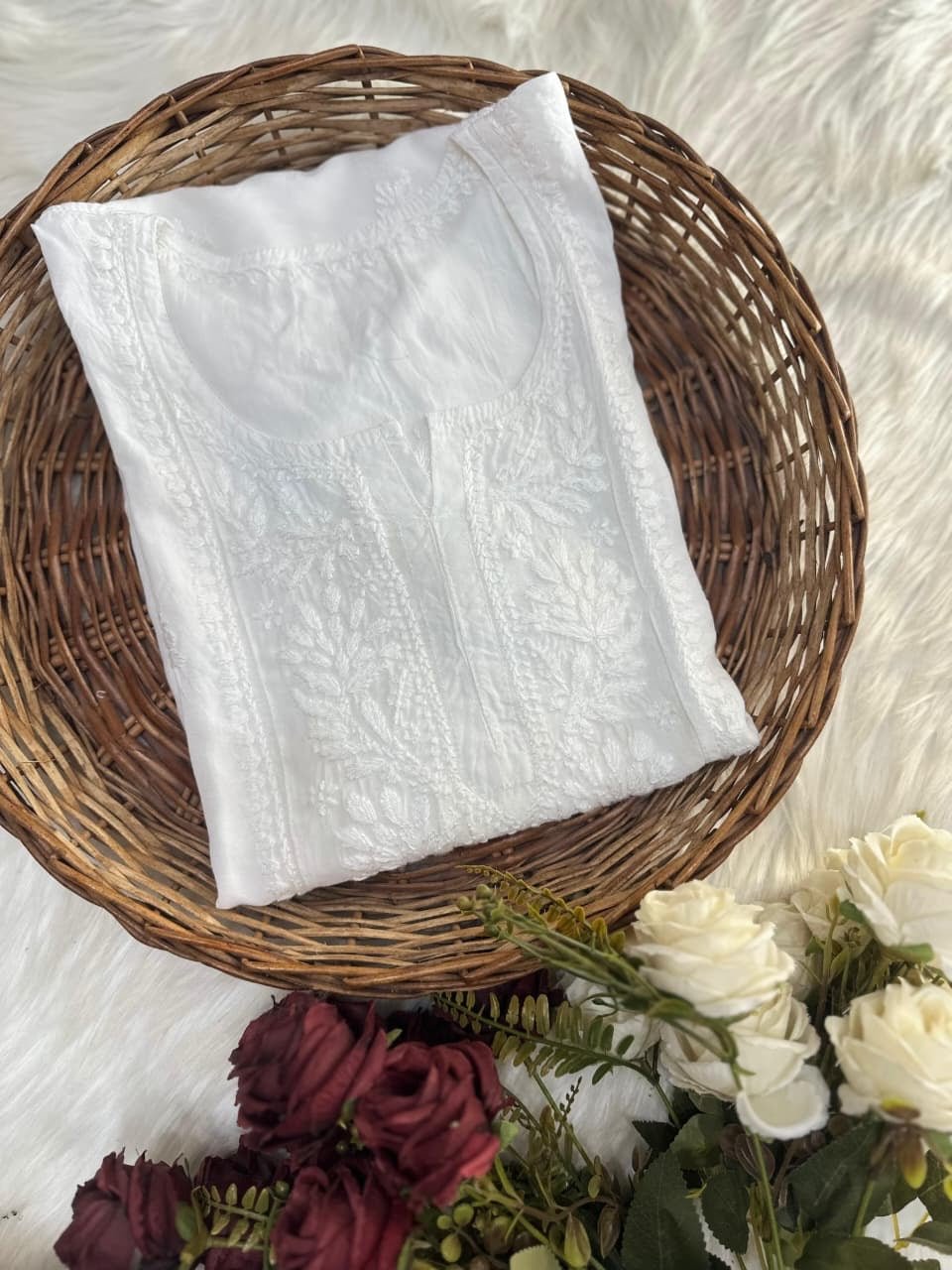 Dyed Muslin Short Chikankari Top - Chikankari official