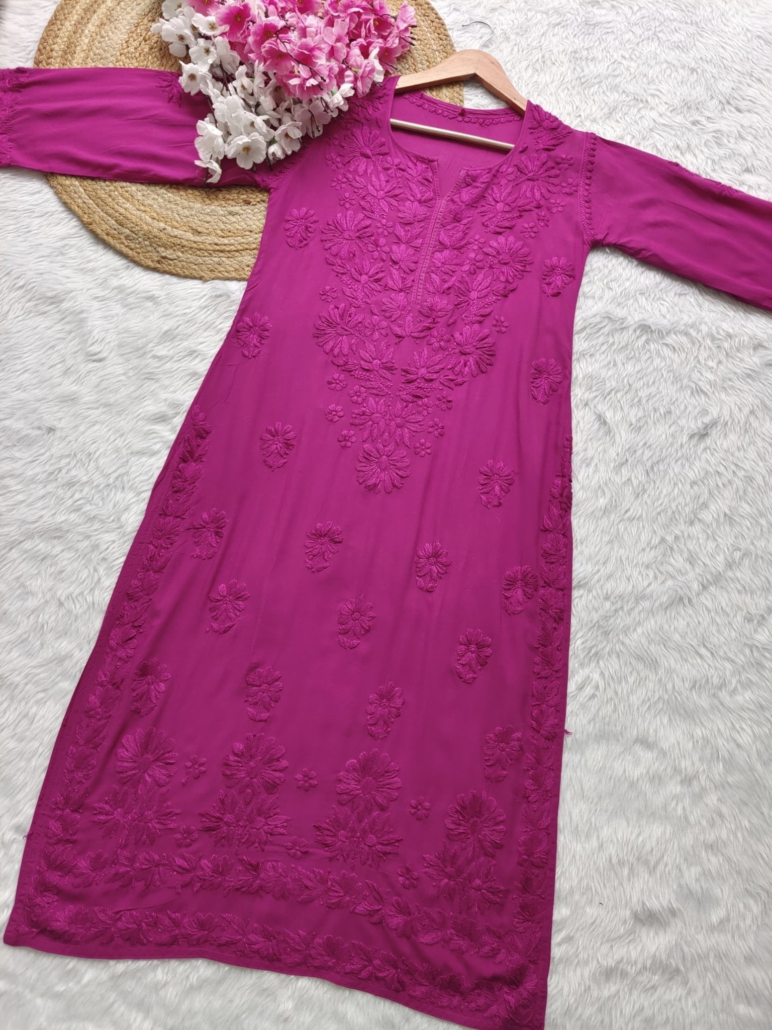 Dyed Straight Fit Modal Kurtas - Chikankari official