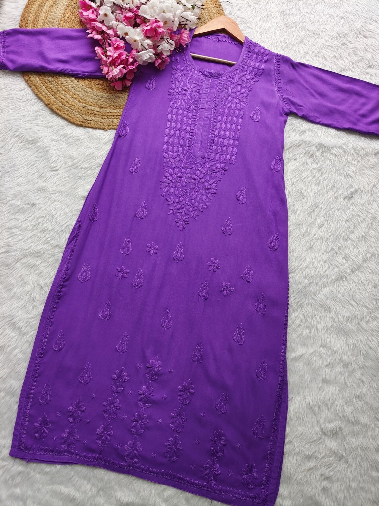 Dyed Straight Fit Modal Kurtas - Chikankari official