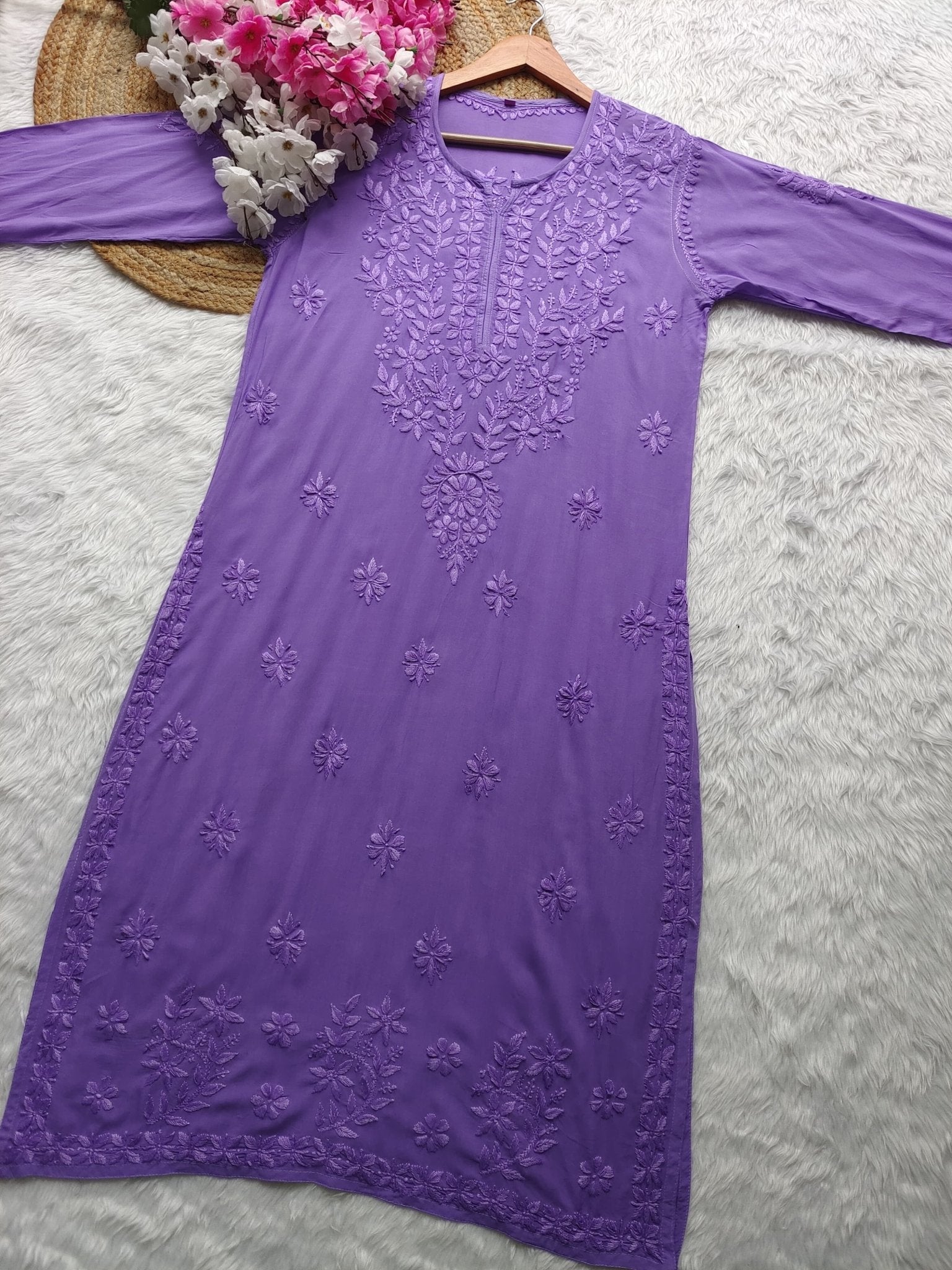 Dyed Straight Fit Modal Kurtas - Chikankari official