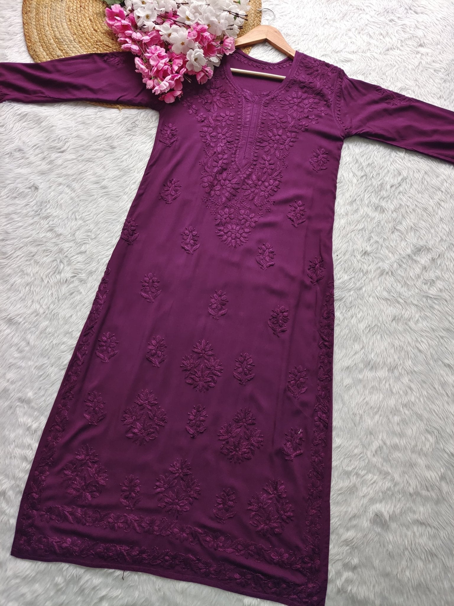 Dyed Straight Fit Modal Kurtas - Chikankari official