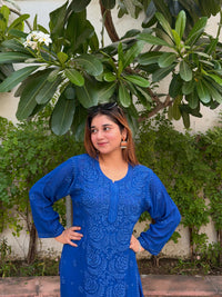 Rose Panel Viscose Chikankari Kurta with Palazzo