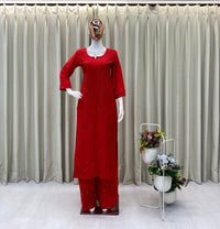 Elegant Chikan Embroidery Kurti Set with Palazzo - Chikankari official