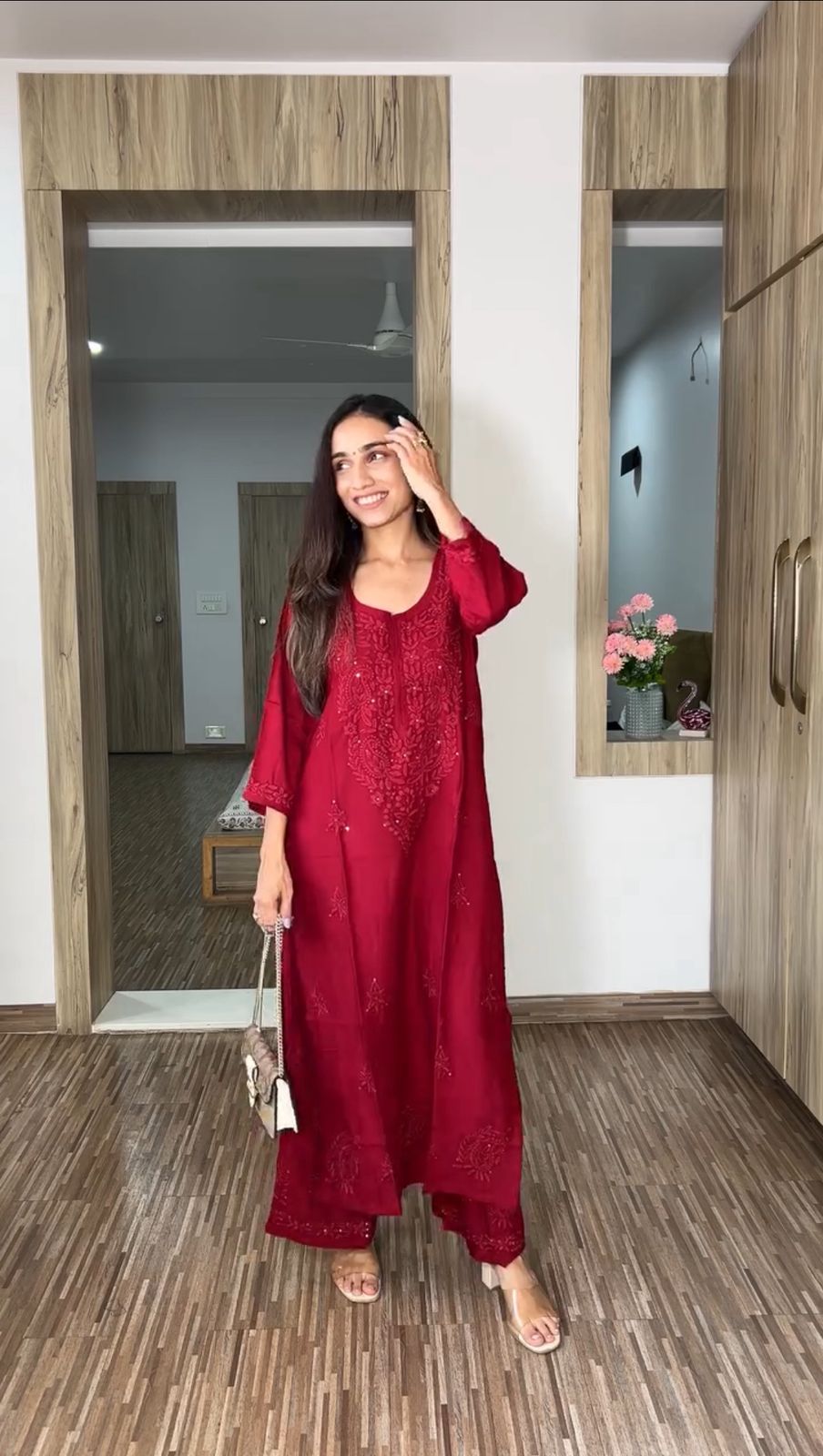 Elegant Chikan Embroidery Kurti Set with Palazzo - Chikankari official