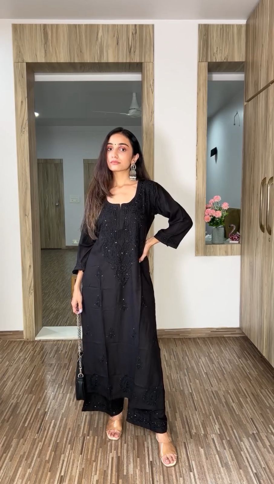 Elegant Chikan Embroidery Kurti Set with Palazzo - Chikankari official