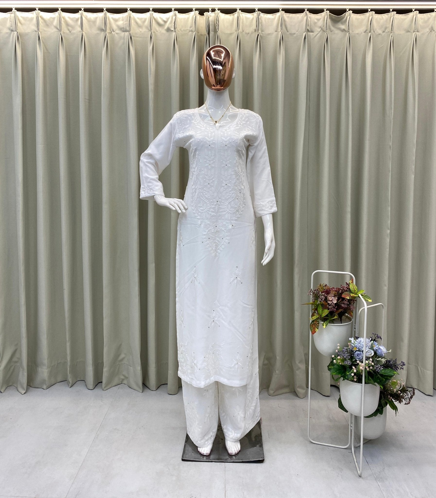 Elegant Chikan Embroidery Kurti Set with Palazzo - Chikankari official