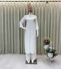 Elegant Chikan Embroidery Kurti Set with Palazzo - Chikankari official