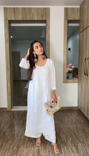 Elegant Chikan Embroidery Kurti Set with Palazzo - Chikankari official