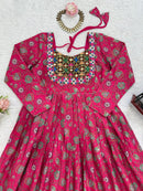 Elegant Fuchsia Pink Mirror Work Anarkali Gown with Intricate Embroidery - Chikankari official