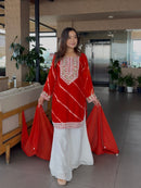 Elegant Mirror Work Tie - Dye Kurta Set with Palazzo & Dupatta – Festive & Ethnic Wear - Chikankari official
