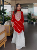 Elegant Mirror Work Tie - Dye Kurta Set with Palazzo & Dupatta – Festive & Ethnic Wear - Chikankari official